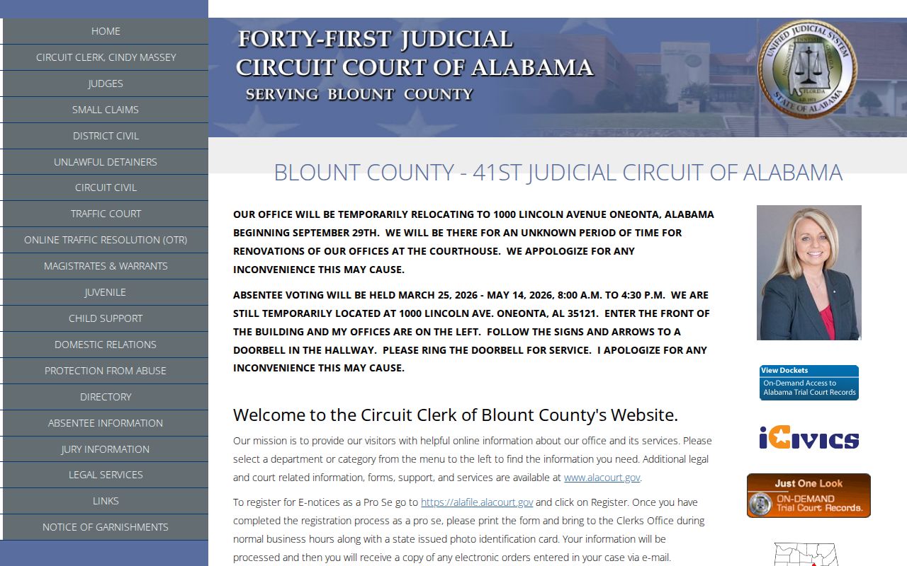 Blount County court docket clerk access page